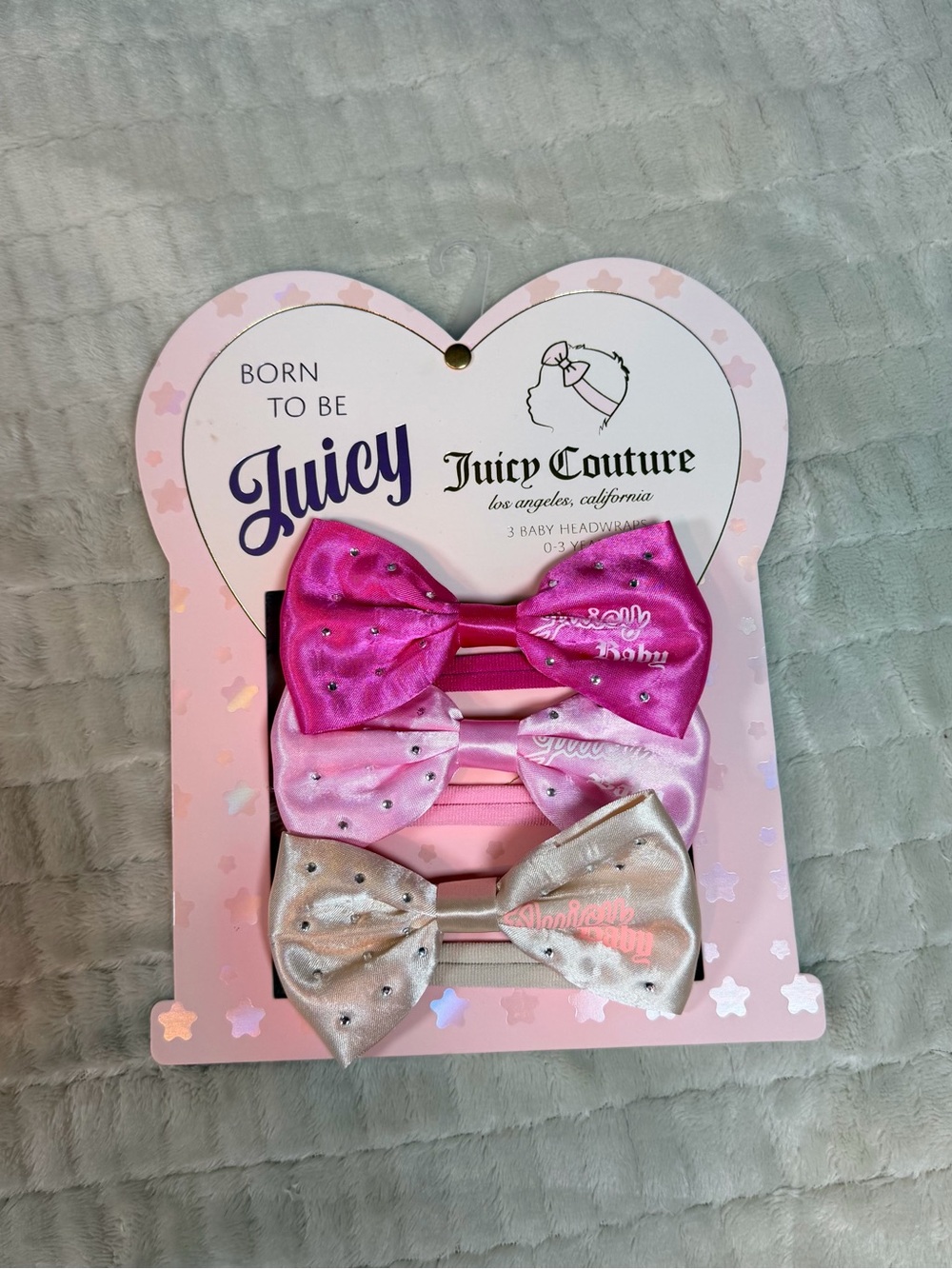 Juicy Couture Baby Headwraps 3 Pack Satin Bow Rhinestone 0-3 Months NWT - Picture 7 of 9